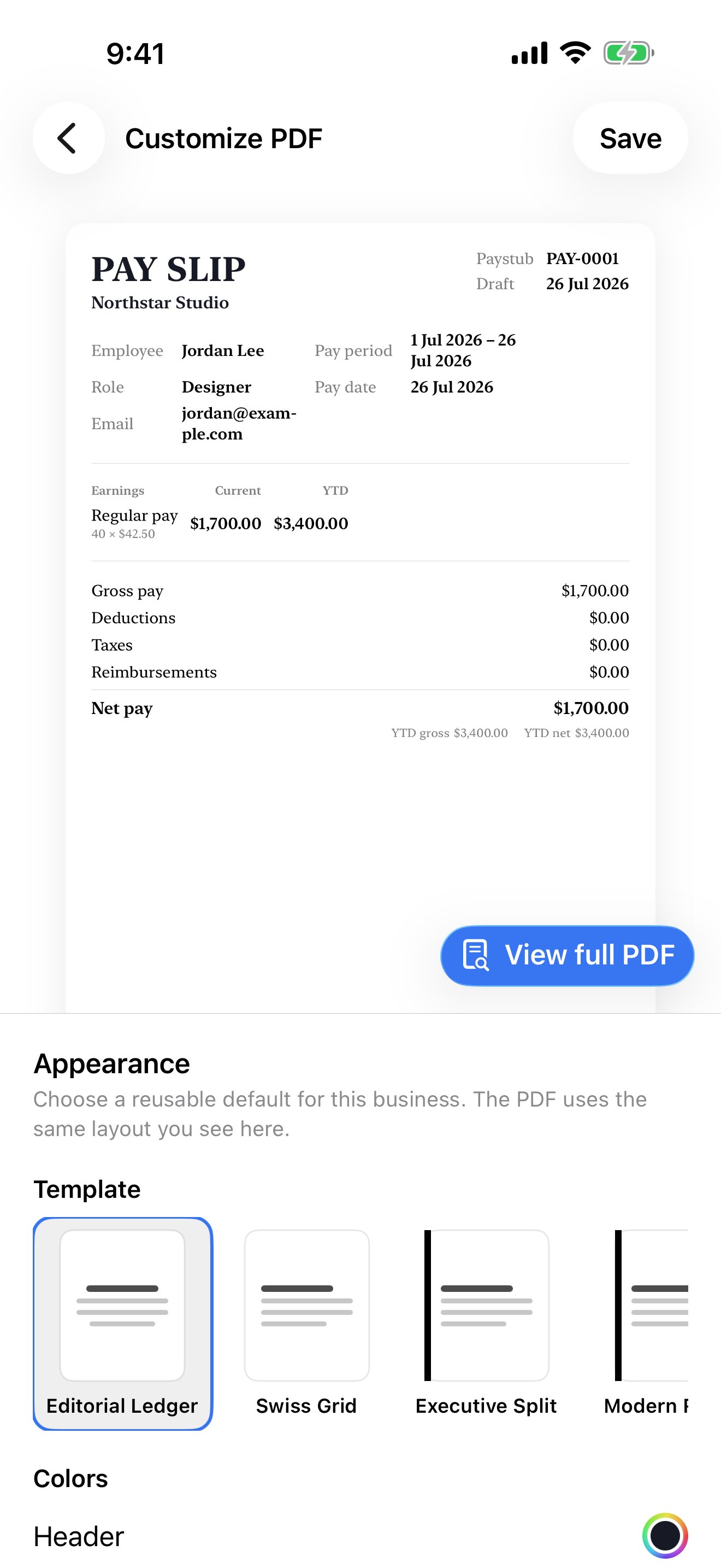 PDF appearance editor on iPhone